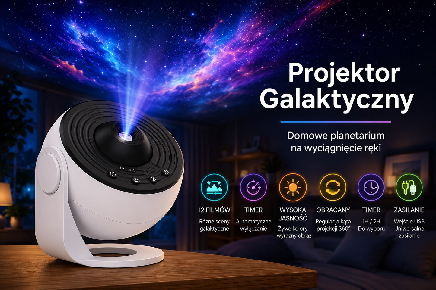 Projektor Galaktyki – Nocna Lampka Planetarium 360° dla Dzieci